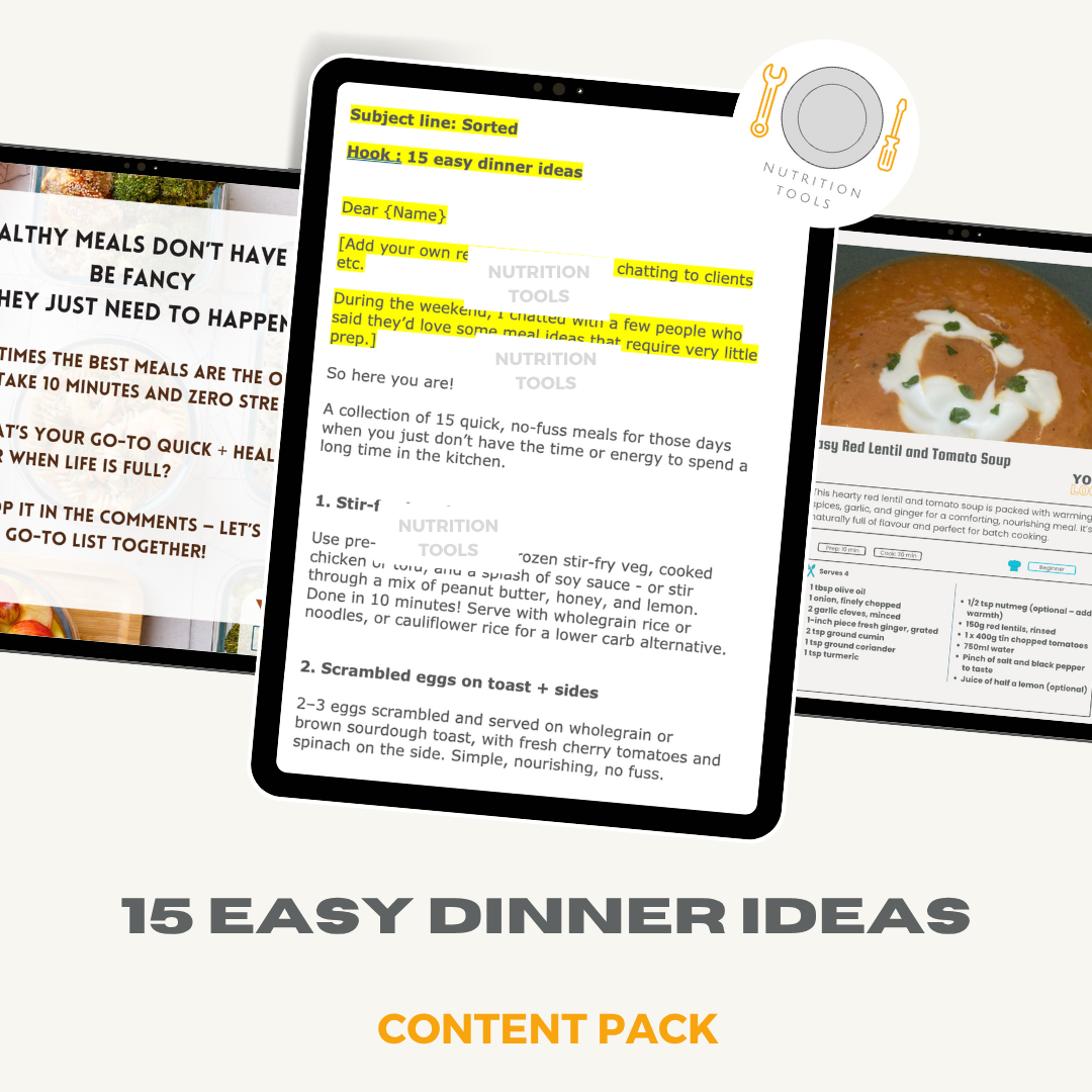15 Easy Dinner Ideas Content Pack